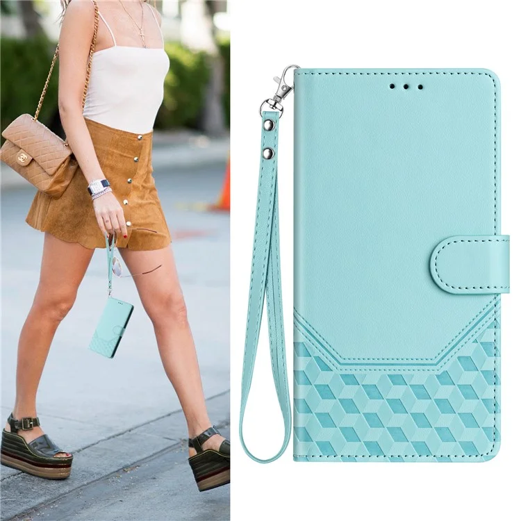 For Oppo Find X8 Ultra 5G Case Imprinted Honeycomb RFID Blocking Leather Phone Cover with Strap - Mint Green-Cellmalls