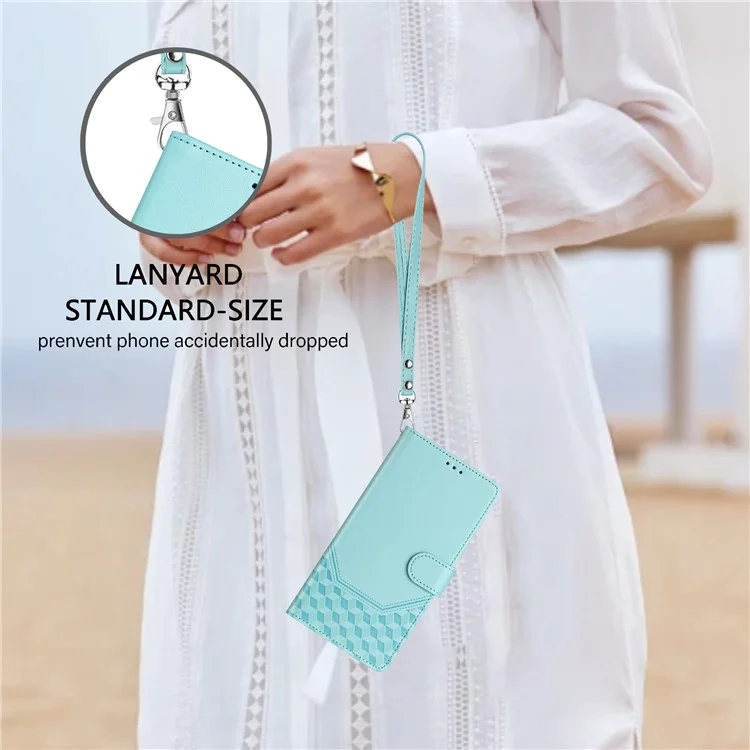 For Oppo Find X8s+ 5G Case Imprinted Honeycomb RFID Blocking Leather Phone Cover with Strap - Mint Green-Cellmalls