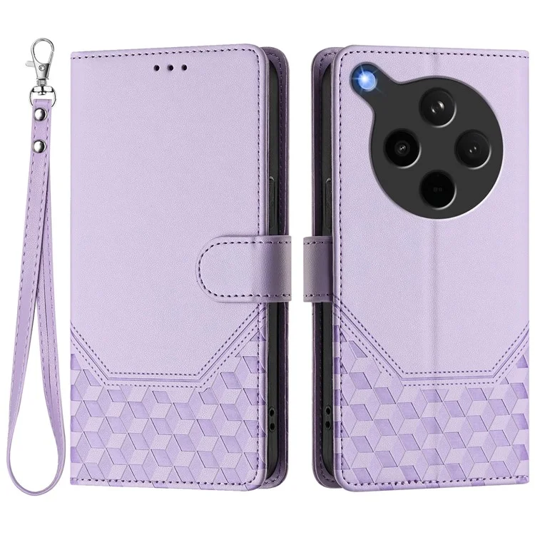 For Oppo Find X8s+ 5G Case Imprinted Honeycomb RFID Blocking Leather Phone Cover with Strap - Mint Green-Cellmalls