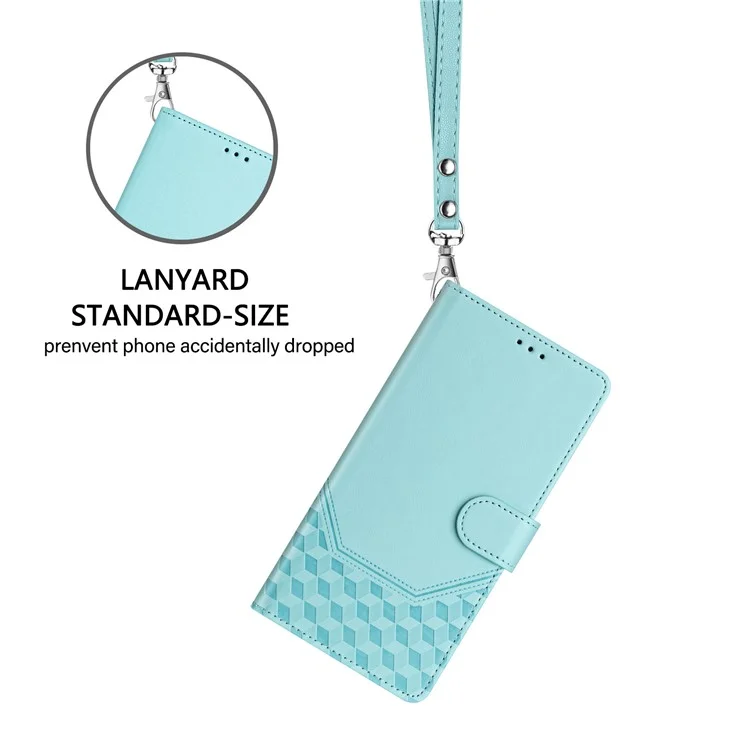 For Oppo Find X8 Ultra 5G Case Imprinted Honeycomb RFID Blocking Leather Phone Cover with Strap - Mint Green-Cellmalls