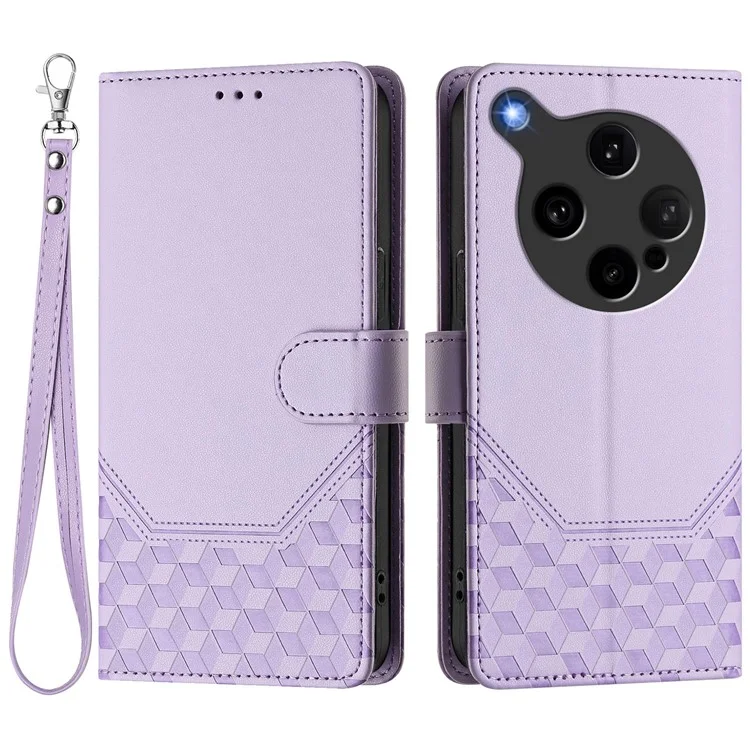 For Oppo Find X8 Ultra 5G Case Imprinted Honeycomb RFID Blocking Leather Phone Cover with Strap - Mint Green-Cellmalls