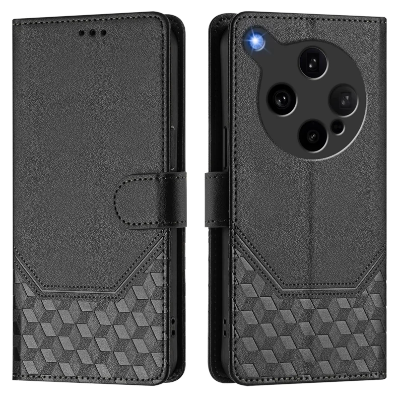 For Oppo Find X8 Ultra 5G Case Imprinted Honeycomb RFID Blocking Leather Phone Cover with Strap - Mint Green-Cellmalls