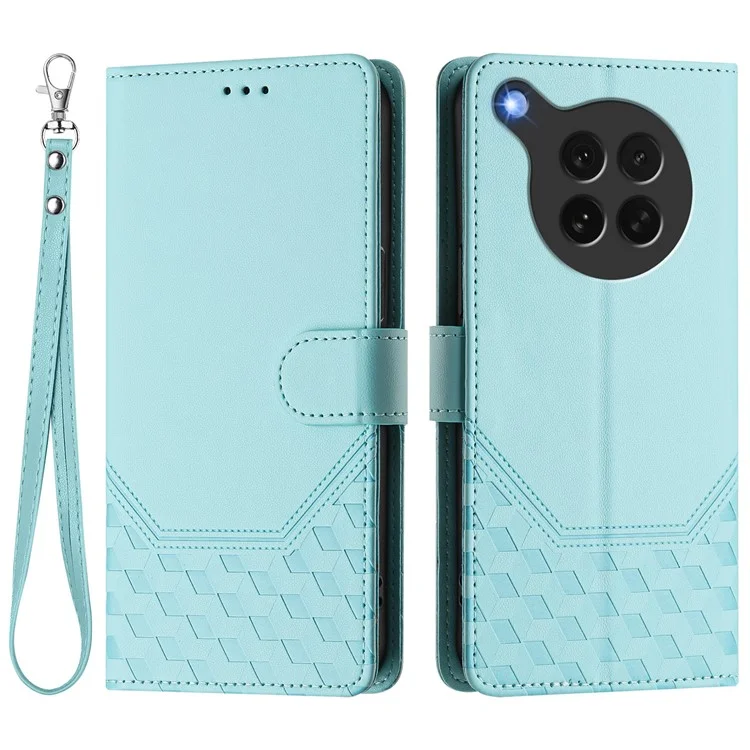 For Oppo Find X8s 5G Case Imprinted Honeycomb RFID Blocking Leather Phone Cover with Strap - Mint Green-Cellmalls