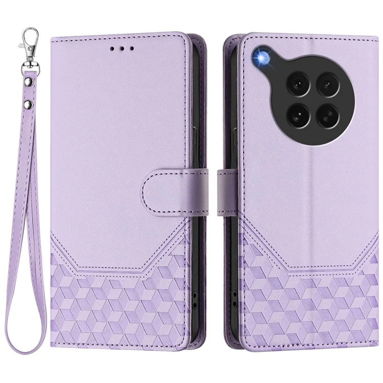 For Oppo Find X8s 5G Case Imprinted Honeycomb RFID Blocking Leather Phone Cover with Strap - Mint Green-Cellmalls