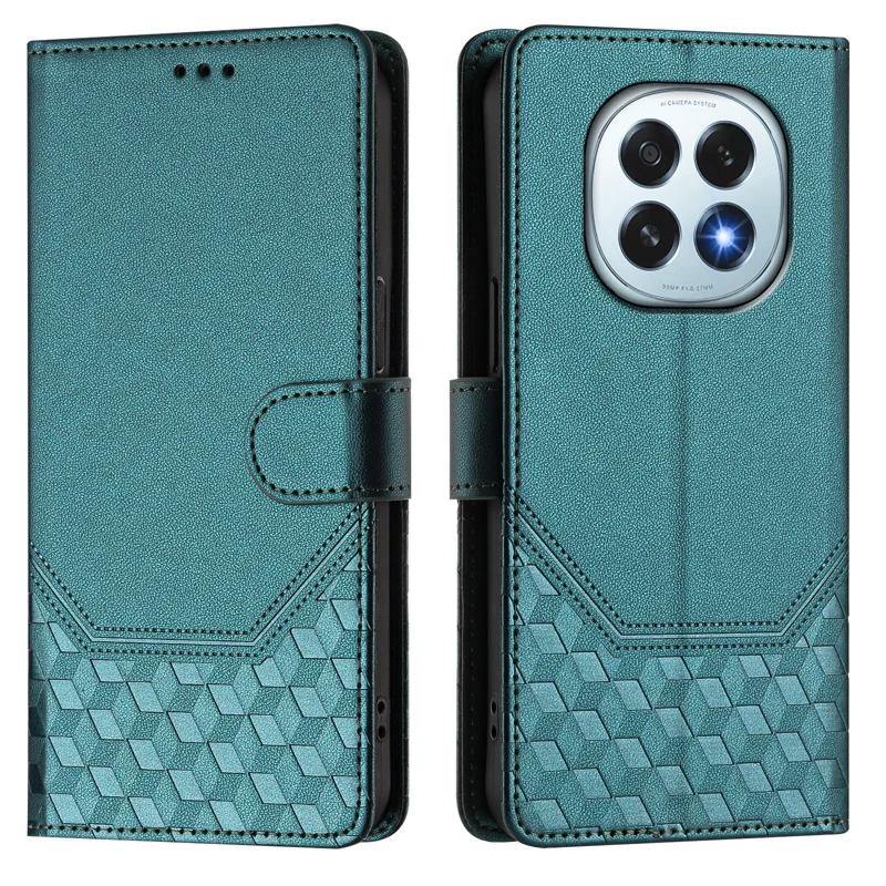 For Oppo F29 5G Case Imprinted Honeycomb RFID Blocking Leather Phone Cover with Strap - Mint Green-Cellmalls