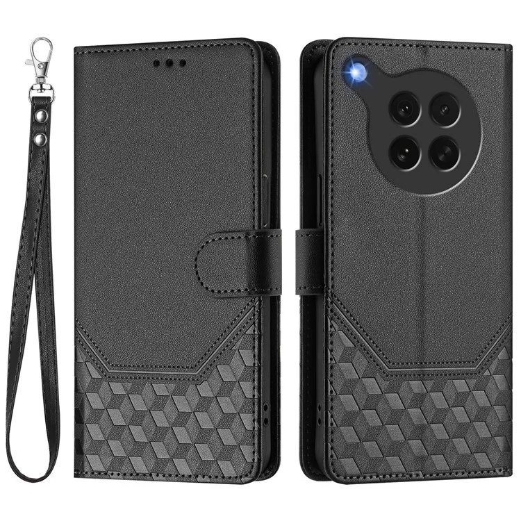 For Oppo Find X8s 5G Case Imprinted Honeycomb RFID Blocking Leather Phone Cover with Strap - Mint Green-Cellmalls