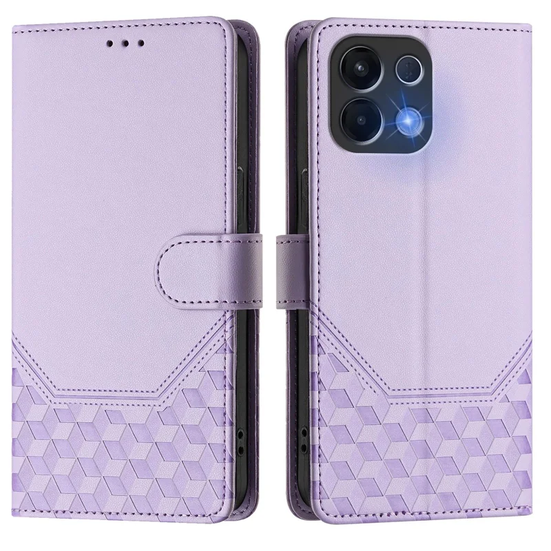 For Oppo K13 5G Case Imprinted Honeycomb RFID Blocking Leather Phone Cover with Strap - Mint Green-Cellmalls