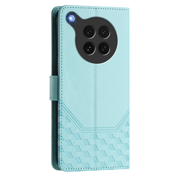 For Oppo Find X8s 5G Case Imprinted Honeycomb RFID Blocking Leather Phone Cover with Strap - Mint Green-Cellmalls