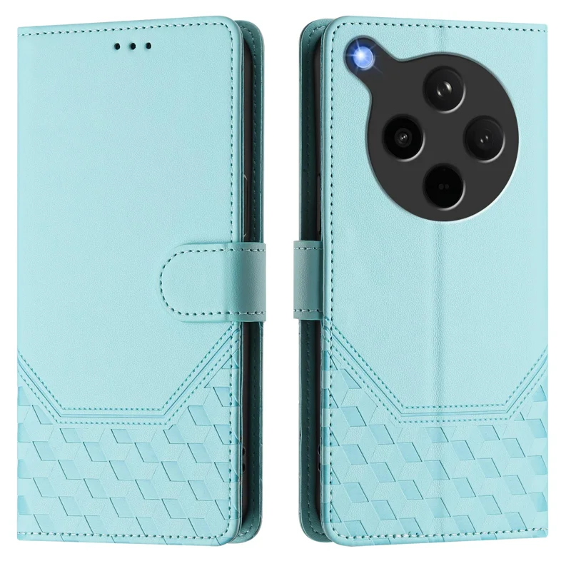 For Oppo Find X8s+ 5G Case Imprinted Honeycomb RFID Blocking Leather Phone Cover with Strap - Mint Green-Cellmalls