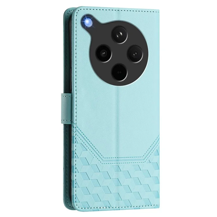 For Oppo Find X8s+ 5G Case Imprinted Honeycomb RFID Blocking Leather Phone Cover with Strap - Mint Green-Cellmalls