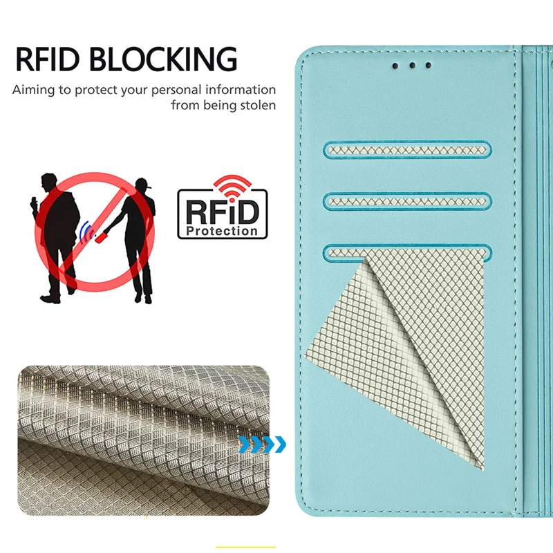 For Oppo K13 5G Case Imprinted Honeycomb RFID Blocking Leather Phone Cover with Strap - Mint Green-Cellmalls