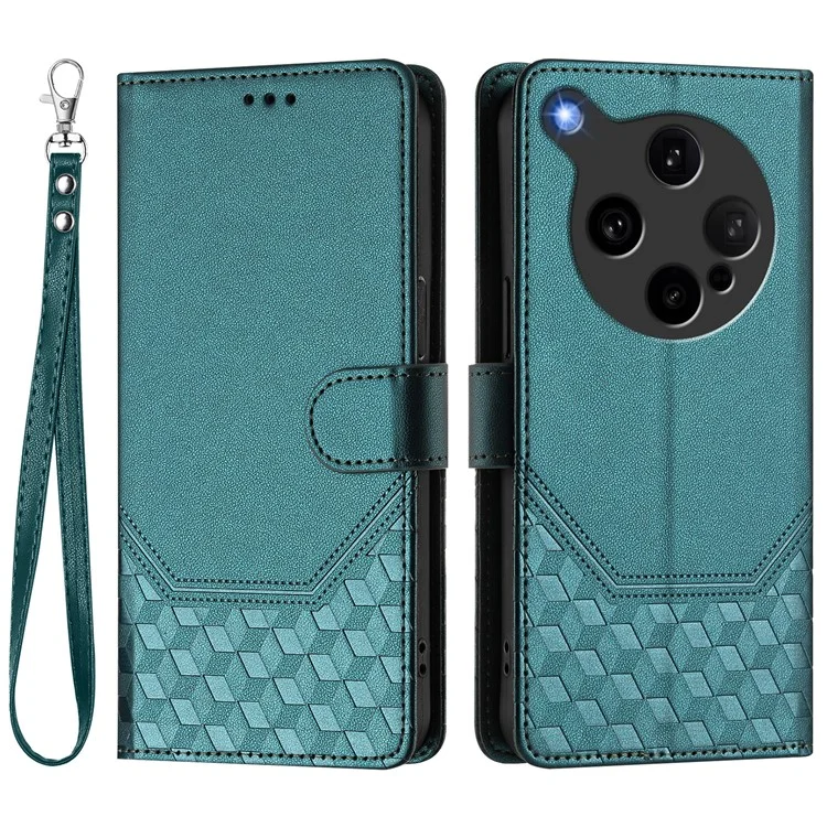 For Oppo Find X8 Ultra 5G Case Imprinted Honeycomb RFID Blocking Leather Phone Cover with Strap - Mint Green-Cellmalls