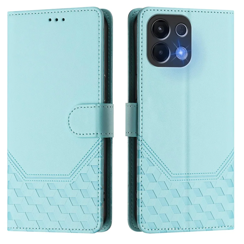 For Oppo K13 5G Case Imprinted Honeycomb RFID Blocking Leather Phone Cover with Strap - Mint Green-Cellmalls