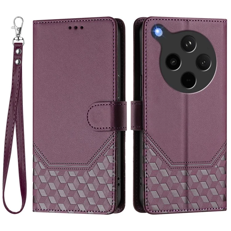 For Oppo Find X8s+ 5G Case Imprinted Honeycomb RFID Blocking Leather Phone Cover with Strap - Mint Green-Cellmalls