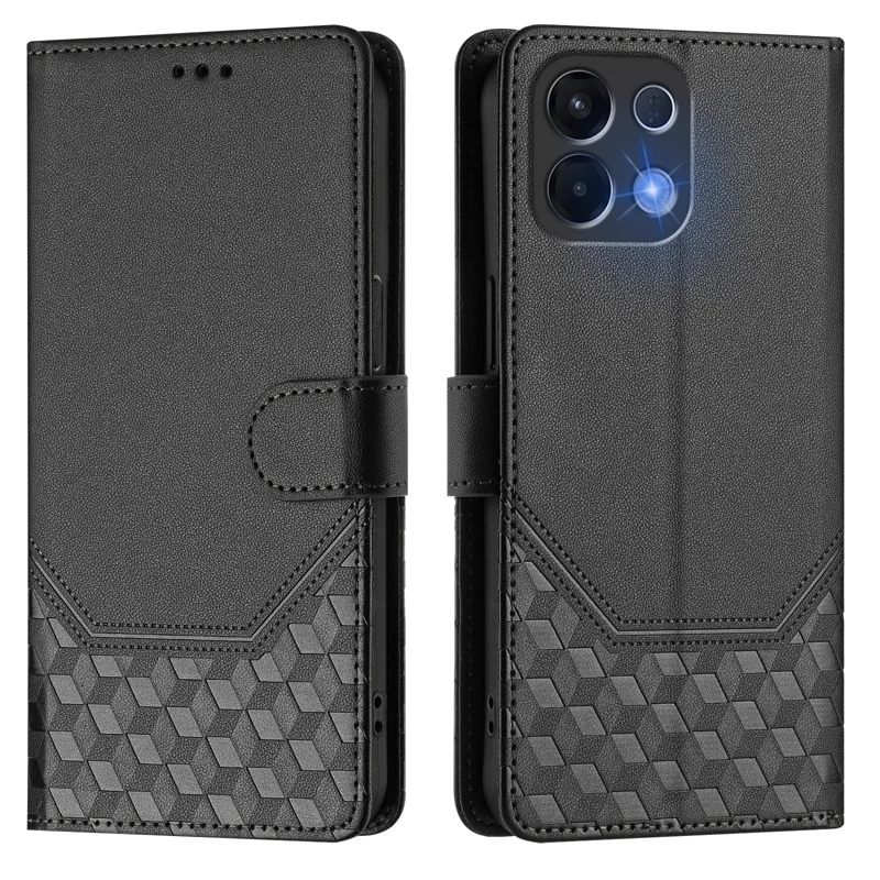 For Oppo K13 5G Case Imprinted Honeycomb RFID Blocking Leather Phone Cover with Strap - Mint Green-Cellmalls