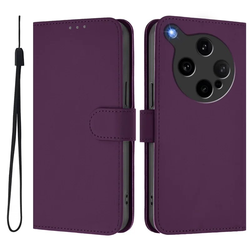 For Oppo Find X8 Ultra 5G Case Solid Color Wallet Leather Phone Cover with Strap - Black-Cellmalls