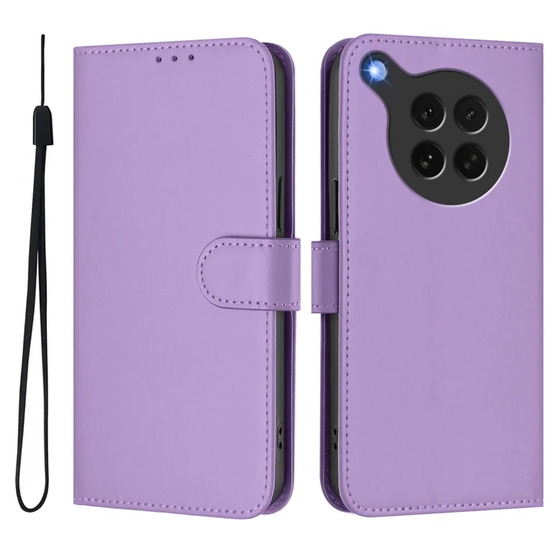 For Oppo Find X8s 5G Case Solid Color Wallet Leather Phone Cover with Strap - Black-Cellmalls