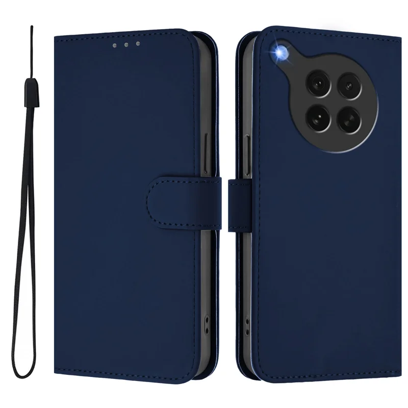 For Oppo Find X8s 5G Case Solid Color Wallet Leather Phone Cover with Strap - Black-Cellmalls