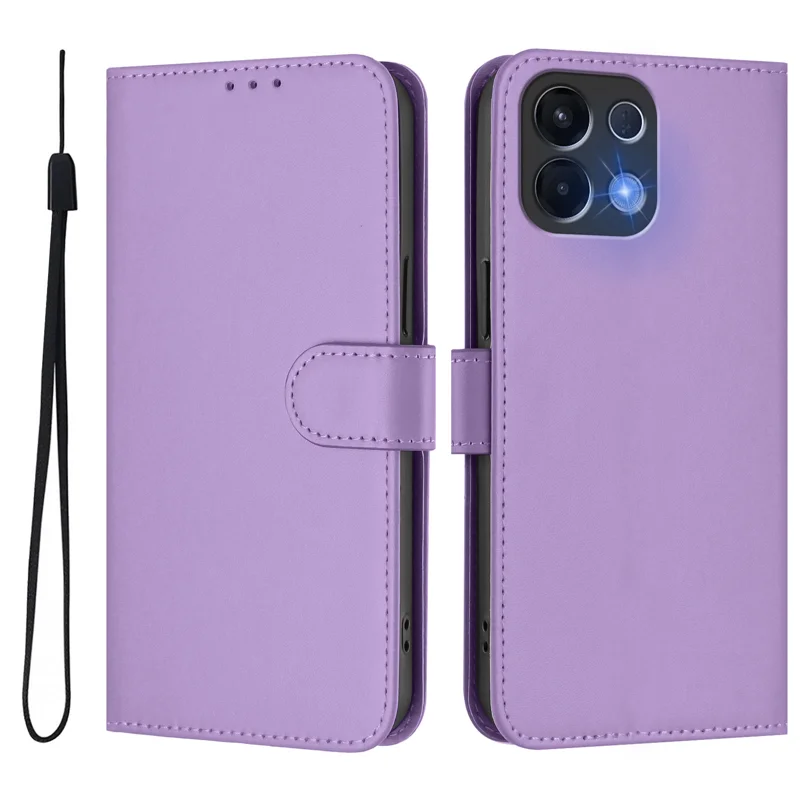 For Oppo K13 5G Case Solid Color Wallet Leather Phone Cover with Strap - Black-Cellmalls