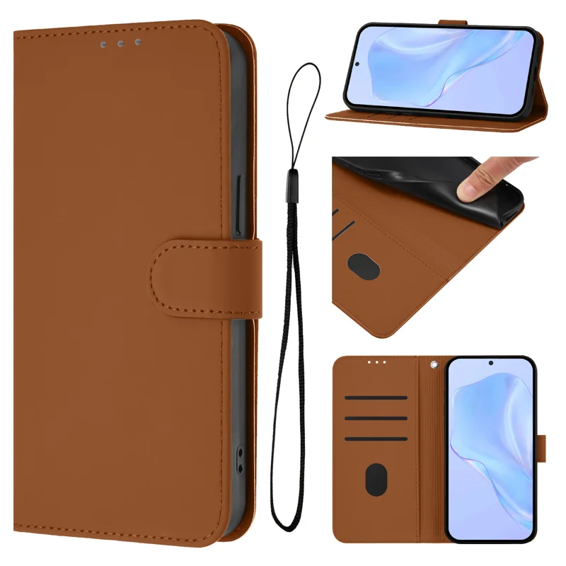 For Oppo K13 5G Case Solid Color Wallet Leather Phone Cover with Strap - Black-Cellmalls
