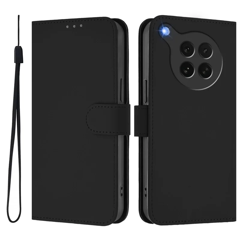 For Oppo Find X8s 5G Case Solid Color Wallet Leather Phone Cover with Strap - Black-Cellmalls