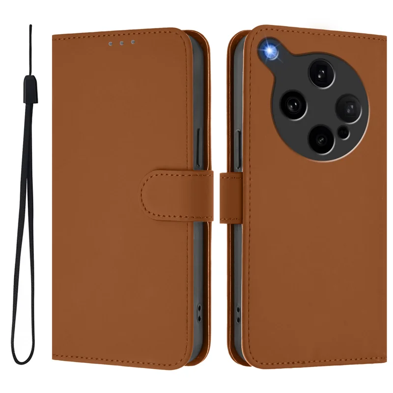 For Oppo Find X8 Ultra 5G Case Solid Color Wallet Leather Phone Cover with Strap - Black-Cellmalls