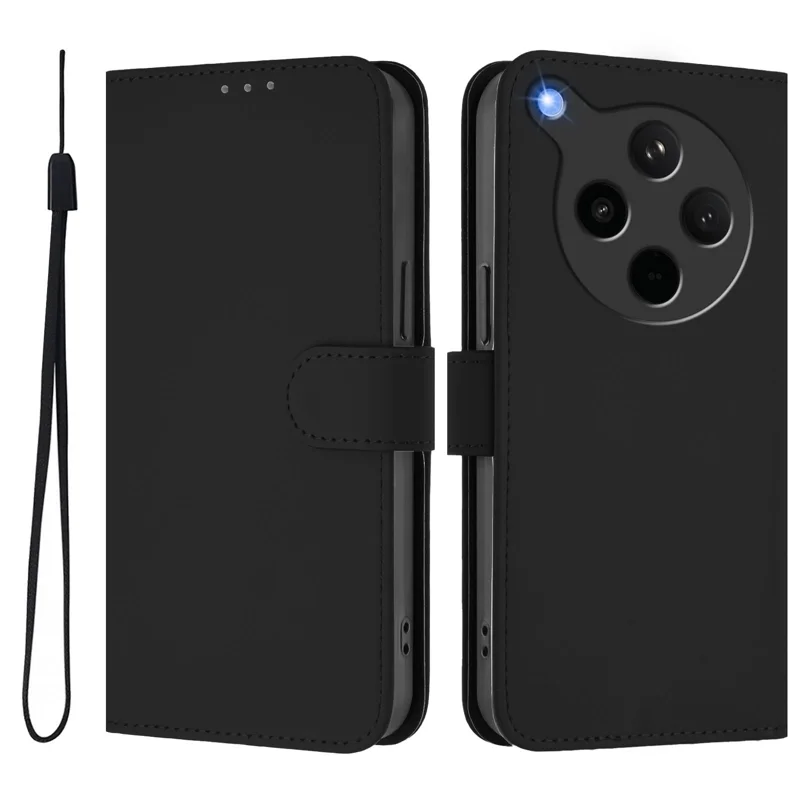 For Oppo Find X8s+ 5G Case Solid Color Wallet Leather Phone Cover with Strap - Black-Cellmalls