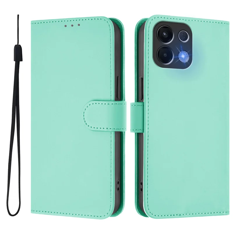 For Oppo K13 5G Case Solid Color Wallet Leather Phone Cover with Strap - Black-Cellmalls
