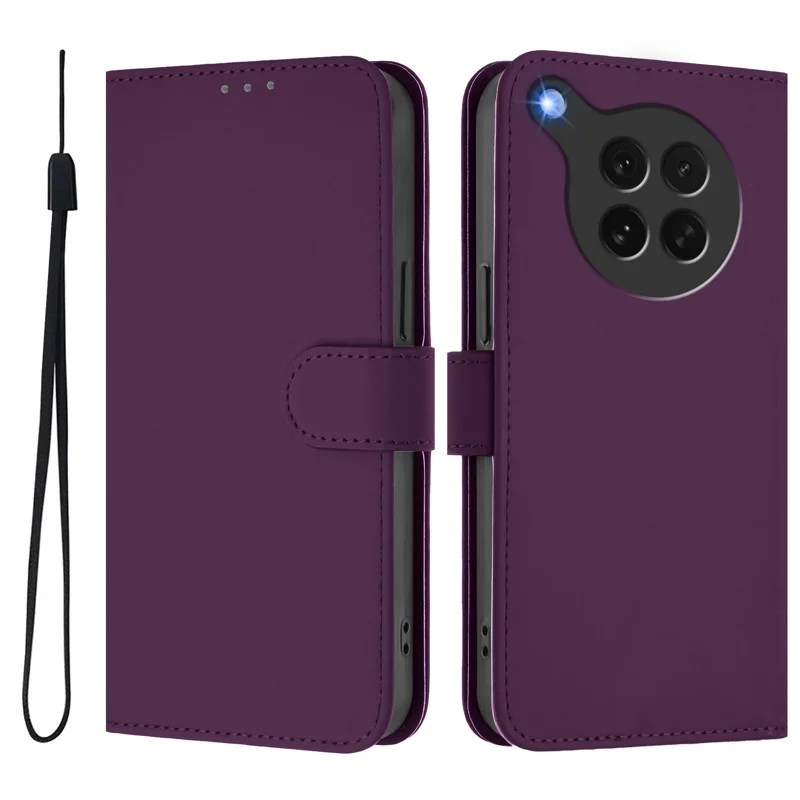 For Oppo Find X8s 5G Case Solid Color Wallet Leather Phone Cover with Strap - Black-Cellmalls