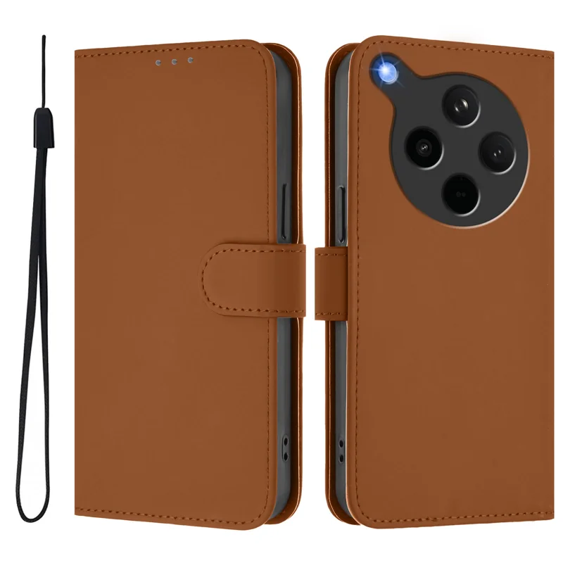 For Oppo Find X8s+ 5G Case Solid Color Wallet Leather Phone Cover with Strap - Black-Cellmalls