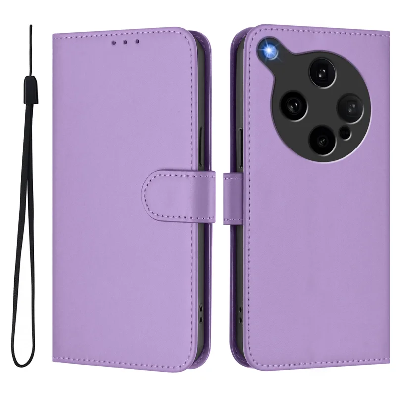 For Oppo Find X8 Ultra 5G Case Solid Color Wallet Leather Phone Cover with Strap - Black-Cellmalls