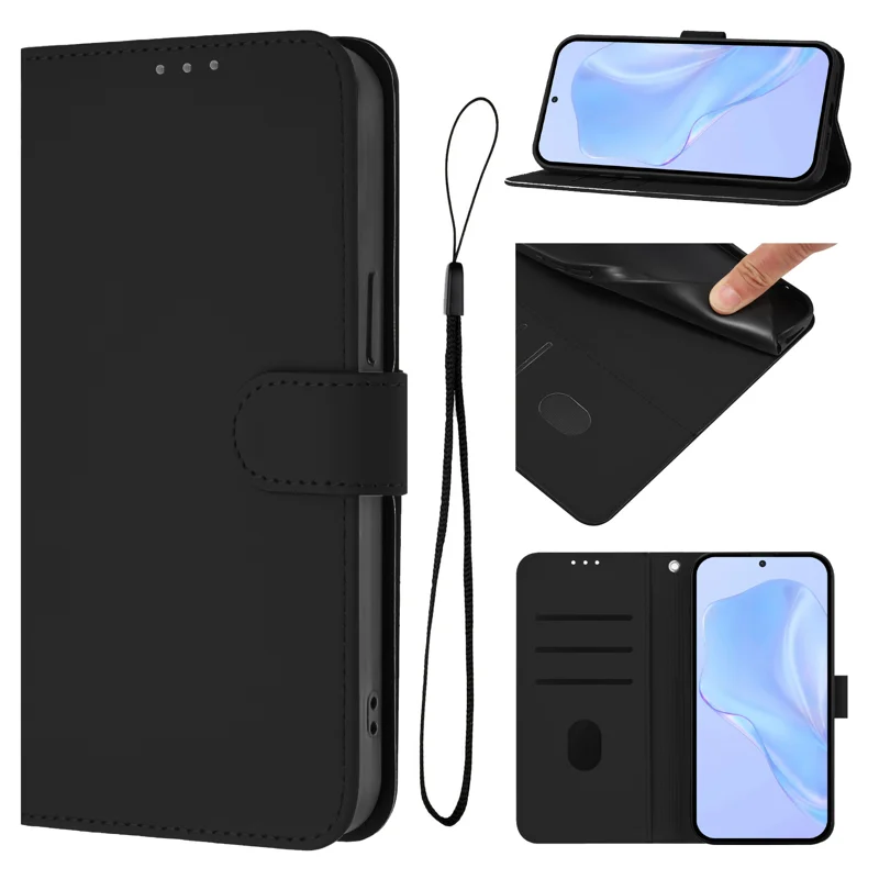 For Oppo Find X8s 5G Case Solid Color Wallet Leather Phone Cover with Strap - Black-Cellmalls