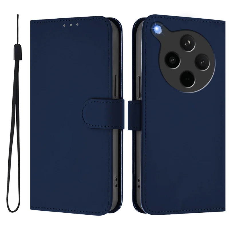 For Oppo Find X8s+ 5G Case Solid Color Wallet Leather Phone Cover with Strap - Black-Cellmalls