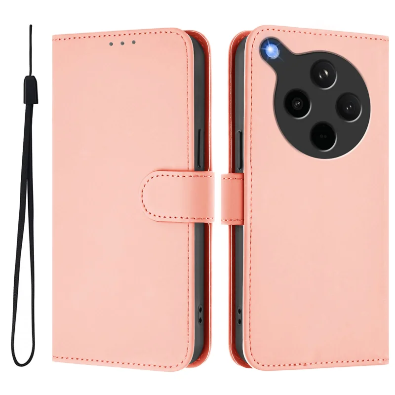For Oppo Find X8s+ 5G Case Solid Color Wallet Leather Phone Cover with Strap - Black-Cellmalls