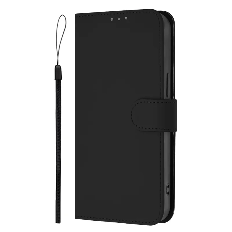 For Oppo K13 5G Case Solid Color Wallet Leather Phone Cover with Strap - Black-Cellmalls