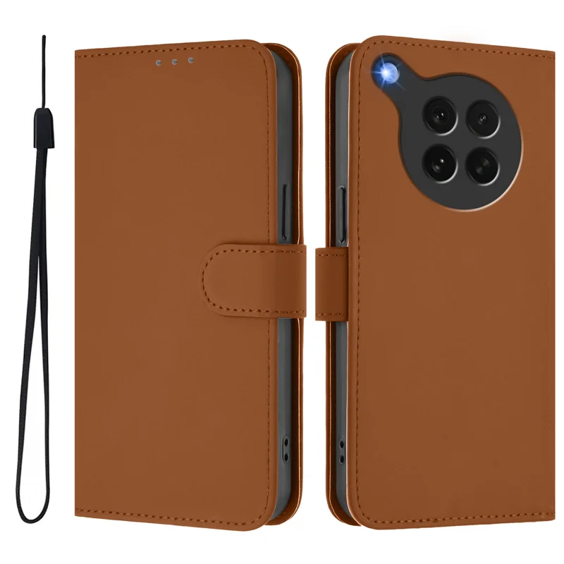 For Oppo Find X8s 5G Case Solid Color Wallet Leather Phone Cover with Strap - Black-Cellmalls