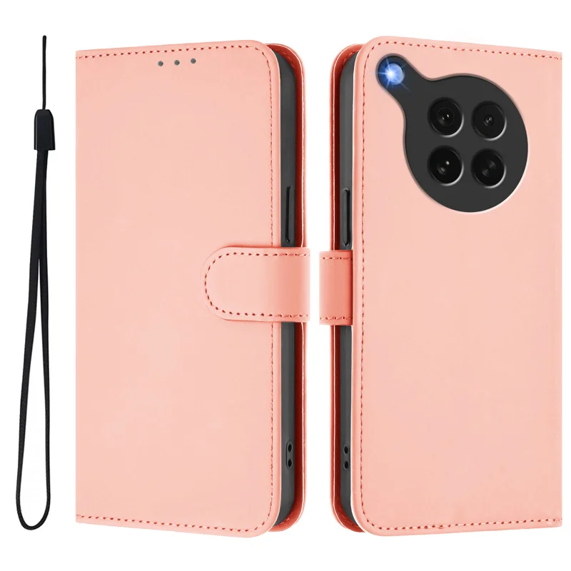 For Oppo Find X8s 5G Case Solid Color Wallet Leather Phone Cover with Strap - Black-Cellmalls