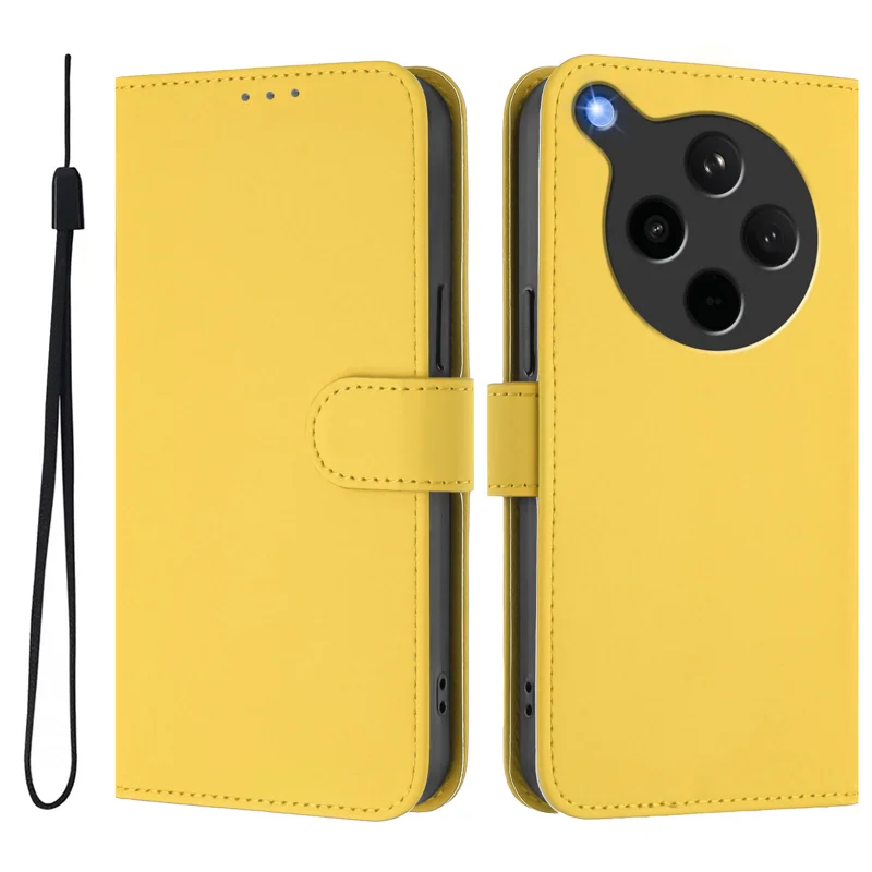 For Oppo Find X8s+ 5G Case Solid Color Wallet Leather Phone Cover with Strap - Black-Cellmalls