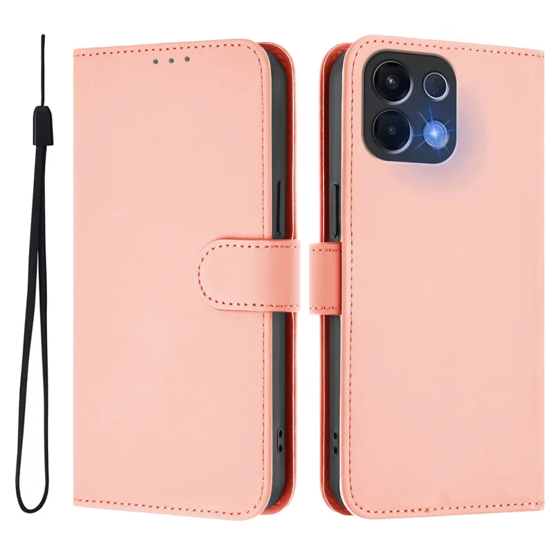 For Oppo K13 5G Case Solid Color Wallet Leather Phone Cover with Strap - Black-Cellmalls