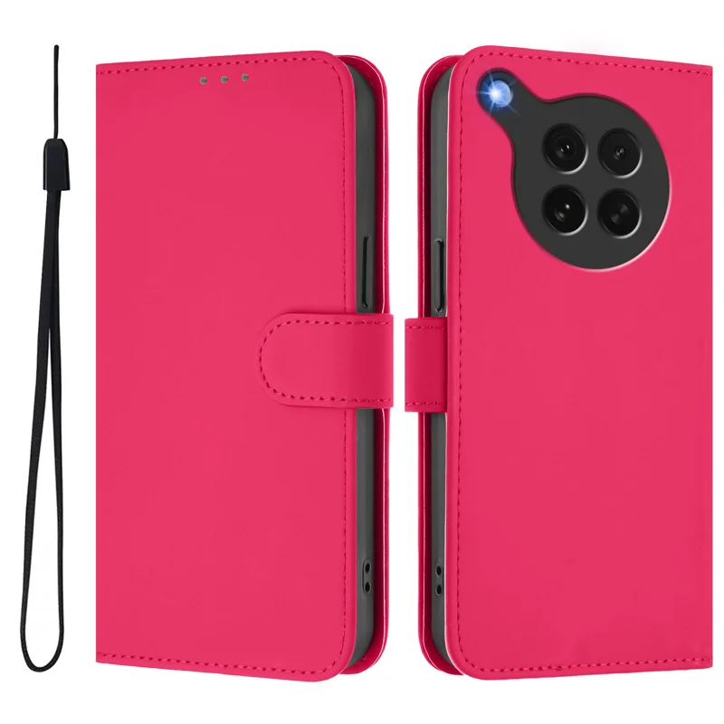 For Oppo Find X8s 5G Case Solid Color Wallet Leather Phone Cover with Strap - Black-Cellmalls