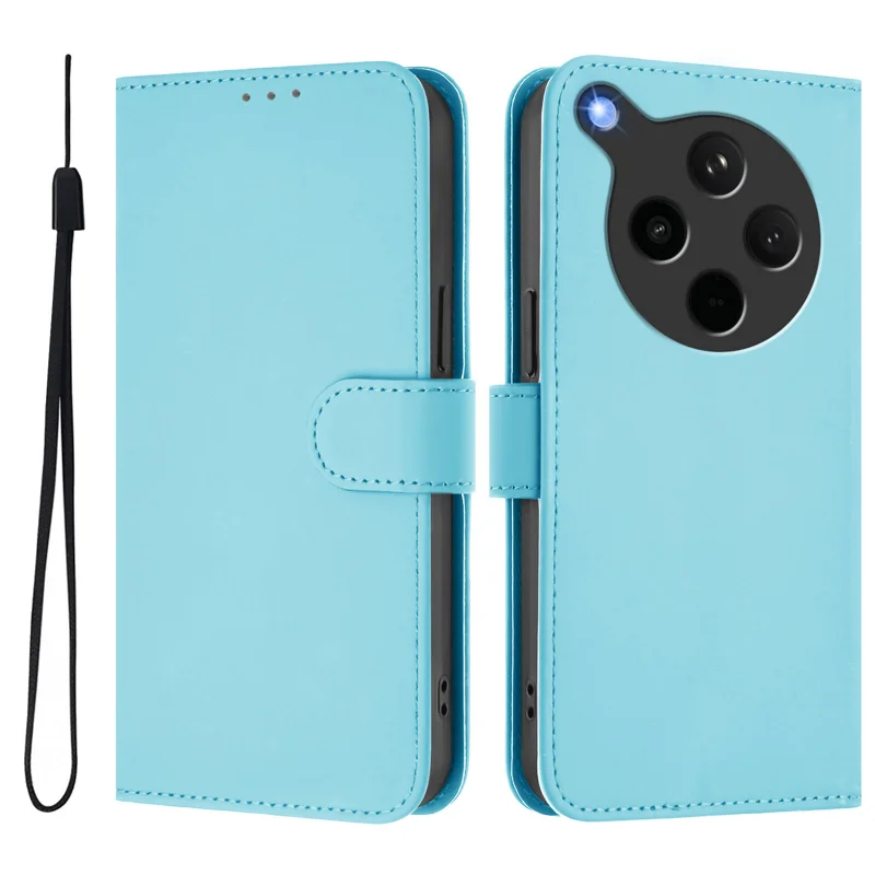 For Oppo Find X8s+ 5G Case Solid Color Wallet Leather Phone Cover with Strap - Black-Cellmalls