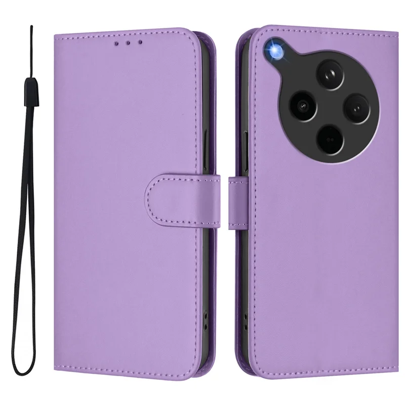For Oppo Find X8s+ 5G Case Solid Color Wallet Leather Phone Cover with Strap - Black-Cellmalls