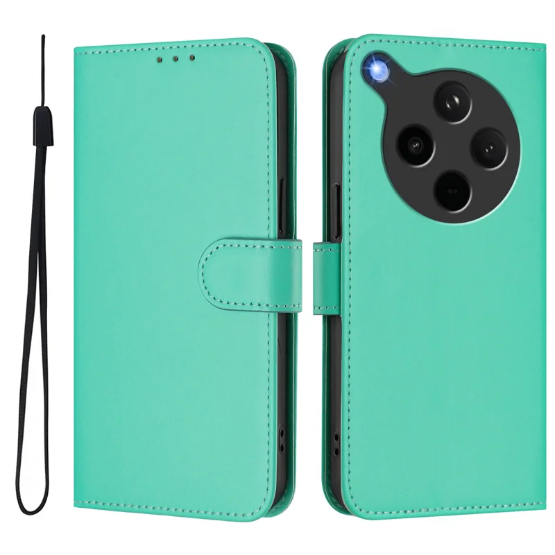For Oppo Find X8s+ 5G Case Solid Color Wallet Leather Phone Cover with Strap - Black-Cellmalls
