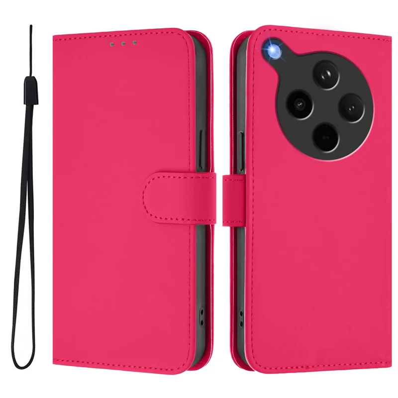 For Oppo Find X8s+ 5G Case Solid Color Wallet Leather Phone Cover with Strap - Black-Cellmalls