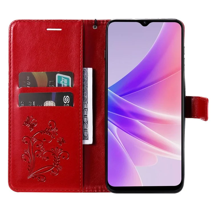 For Oppo A57 (2022) 5G / A77 5G / Realme V23 5G Case Solid Color Leather Mobile Cover Wallet Stand with Strap - Red-Cellmalls