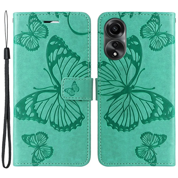 For Oppo A78 4G Wallet Case Floral Butterfly Imprinted Leather Phone Cover Stand - Green-Cellmalls