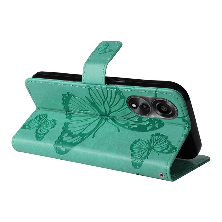 For Oppo A78 4G Wallet Case Floral Butterfly Imprinted Leather Phone Cover Stand - Green-Cellmalls