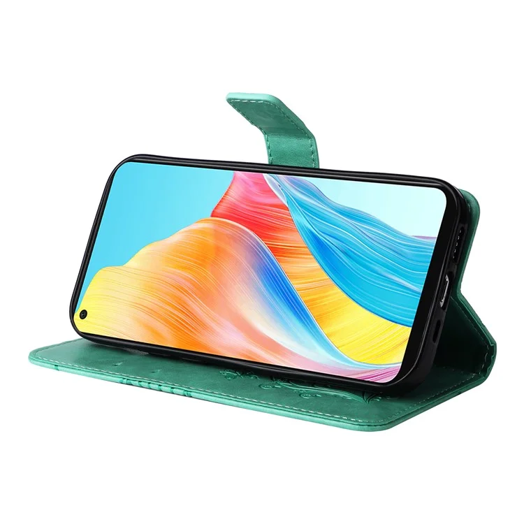 For Oppo A78 4G Wallet Case Floral Butterfly Imprinted Leather Phone Cover Stand - Green-Cellmalls