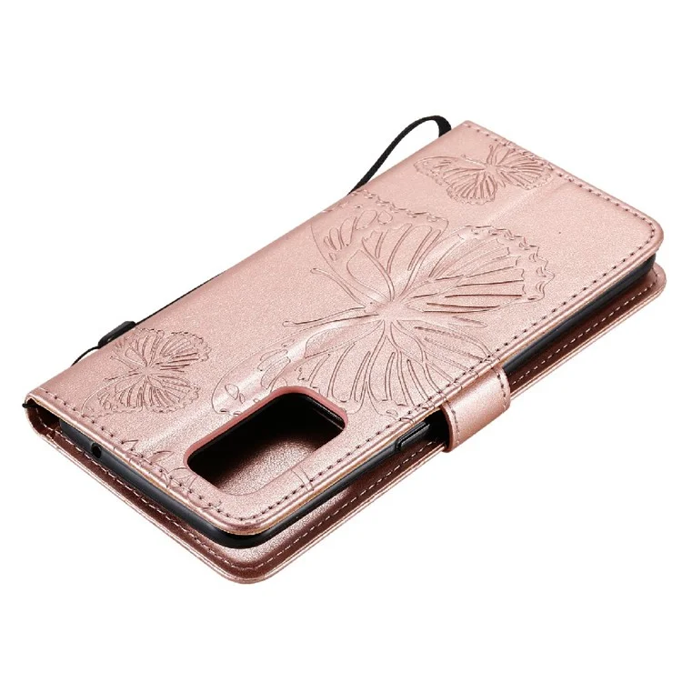 For Oppo Reno5 4G / 5G / Reno5 K / Find X3 Lite Wallet Case Floral Butterfly Imprinted Leather Phone Cover Stand - Rose Gold-Cellmalls