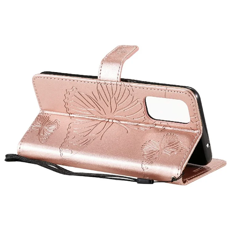 For Oppo Reno5 4G / 5G / Reno5 K / Find X3 Lite Wallet Case Floral Butterfly Imprinted Leather Phone Cover Stand - Rose Gold-Cellmalls